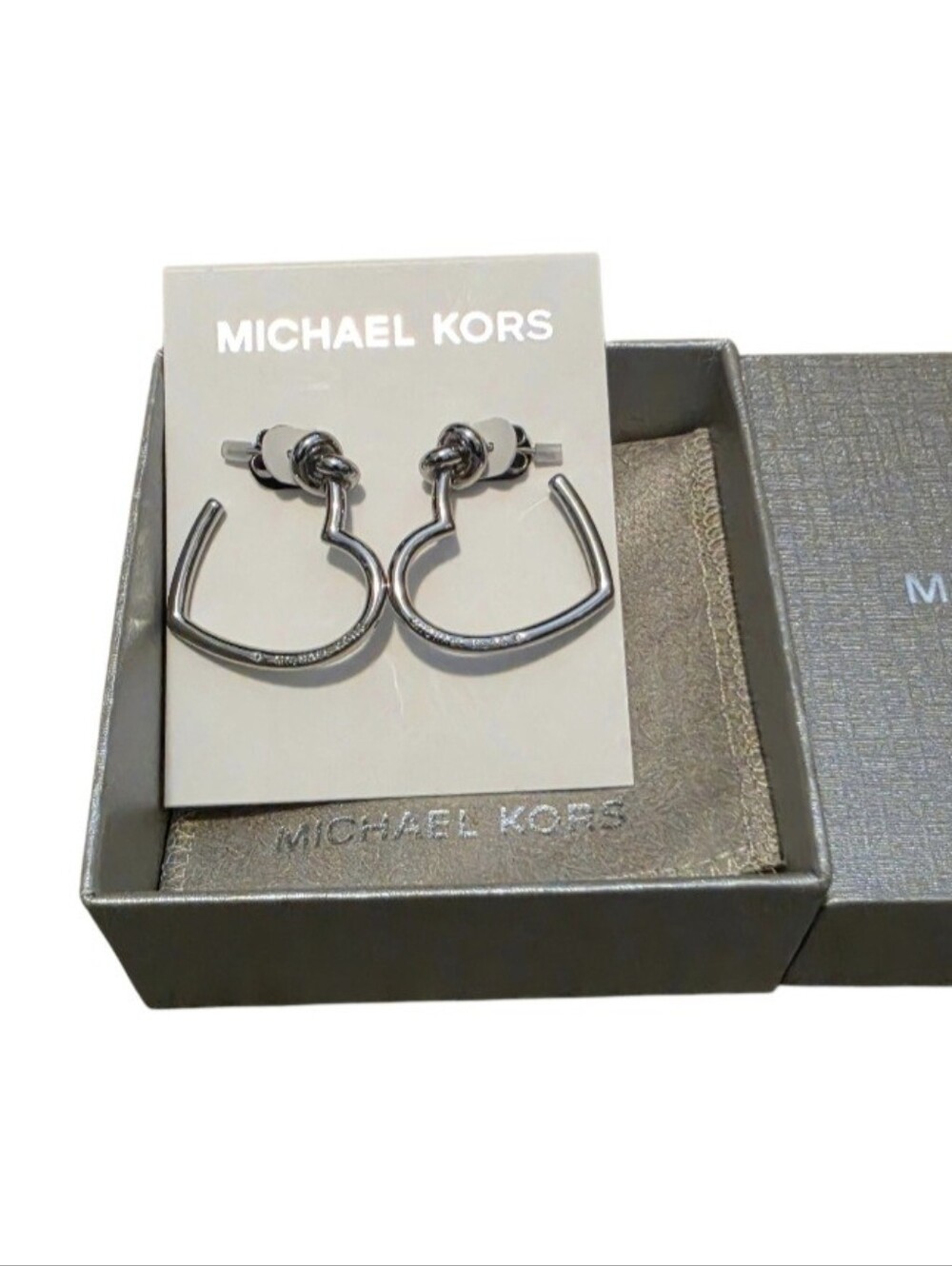 Michael Kors Silver Knot Detail Open Hoop Earrings